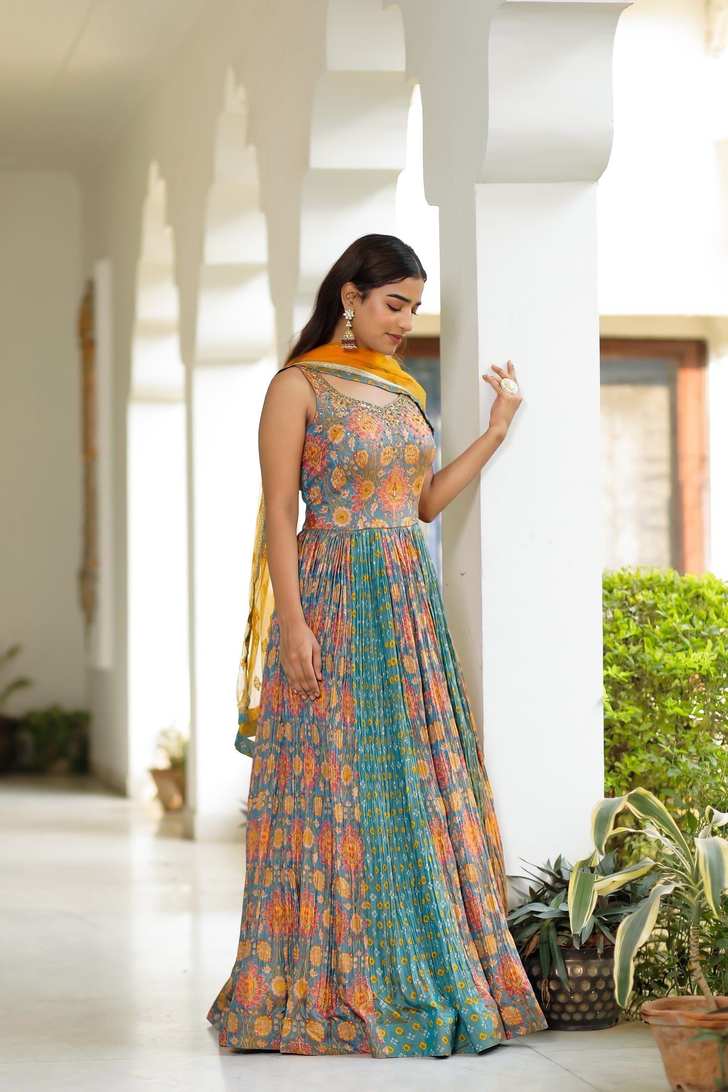 Multi-Coloured Printed Anarkali With Dupatta