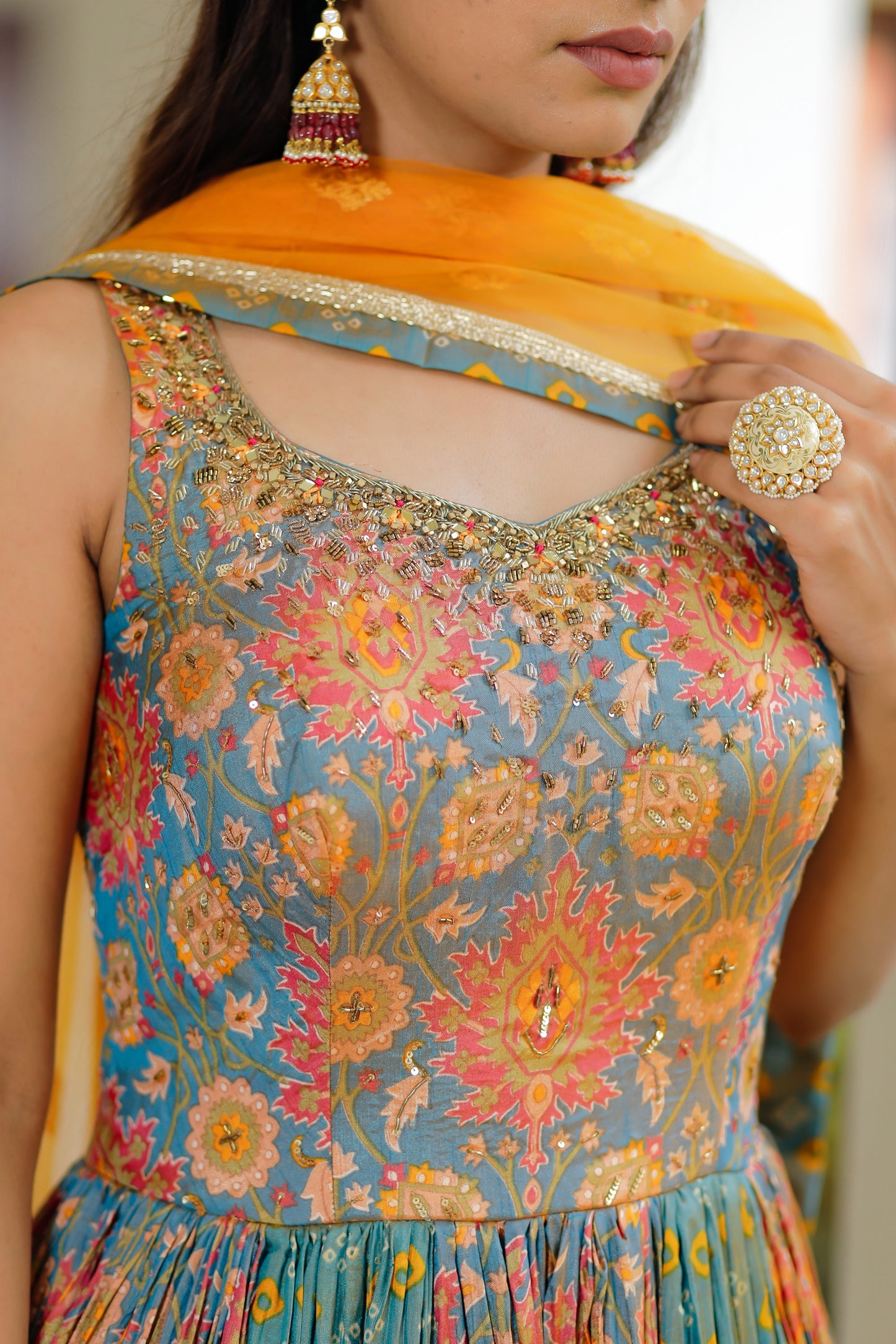 Multi-Coloured Printed Anarkali With Dupatta