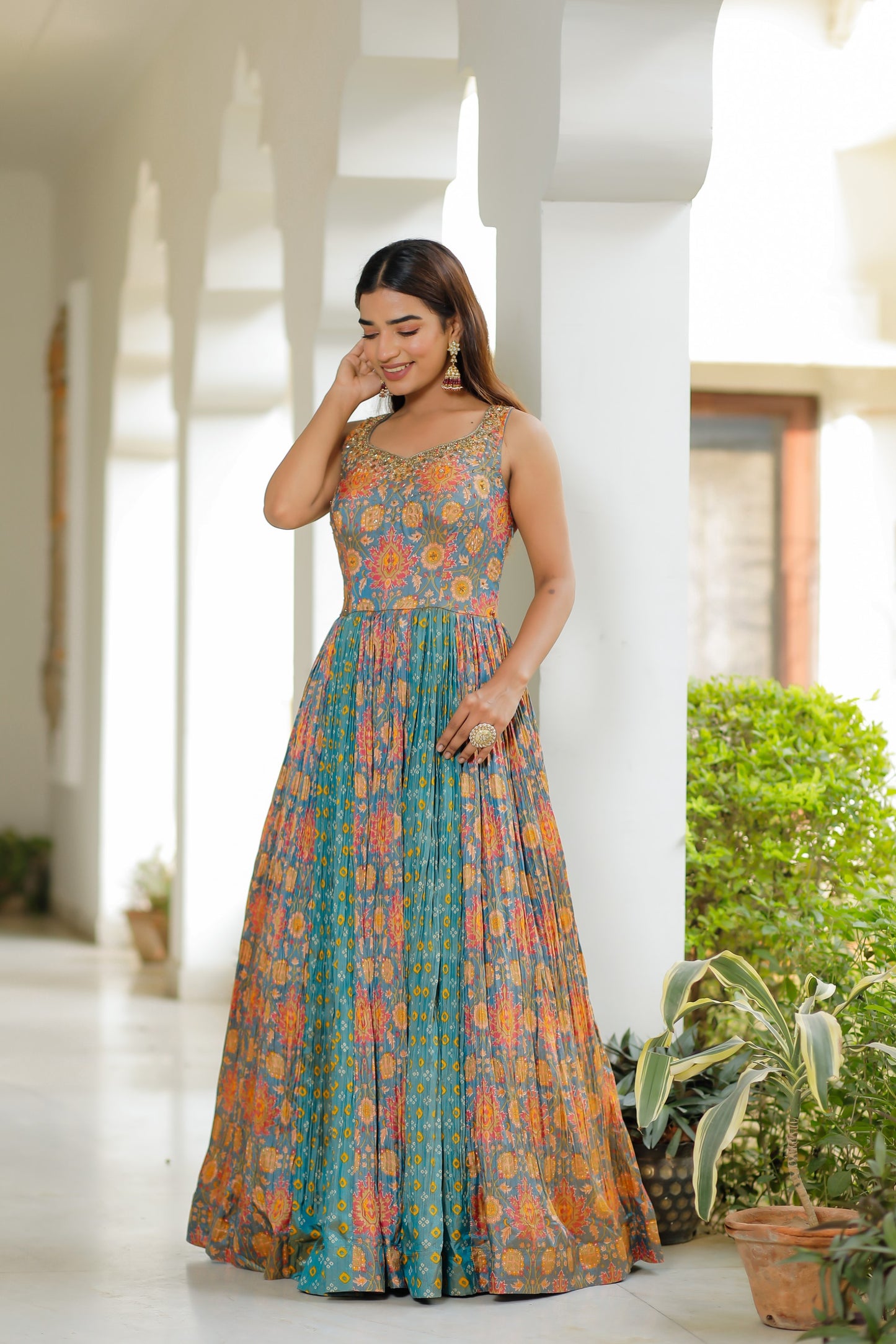 Multi-Coloured Printed Anarkali With Dupatta