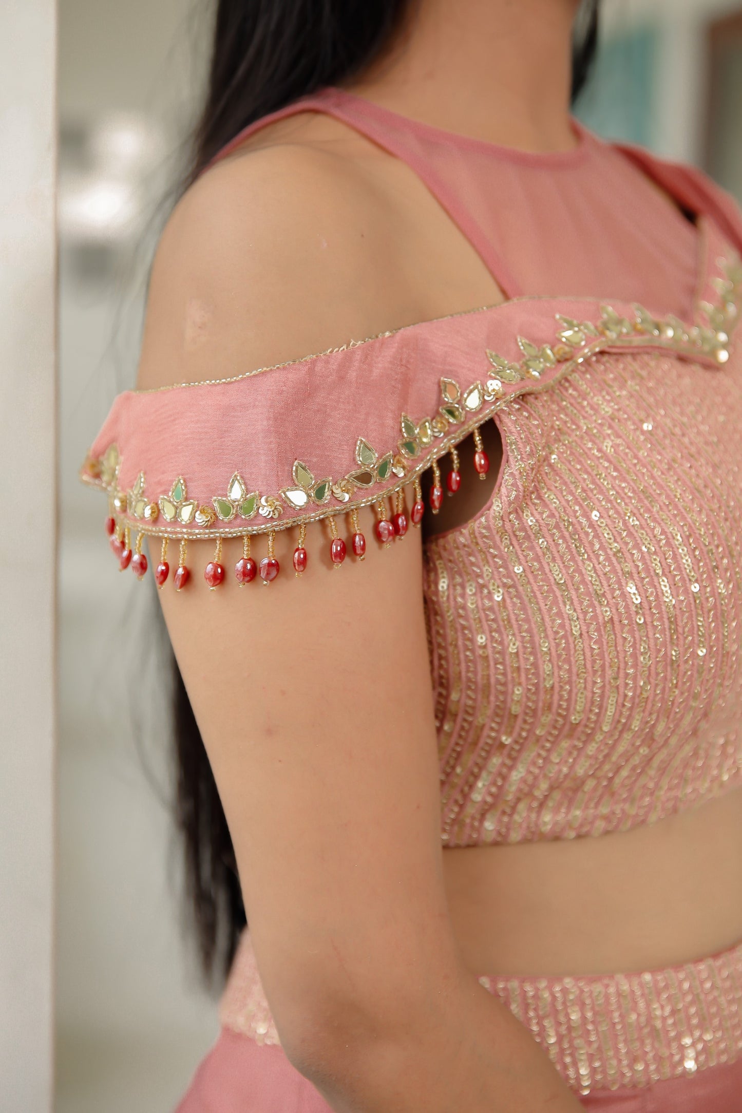 Rusty Pink Organza Crush Mermaid Cut Drape Saree