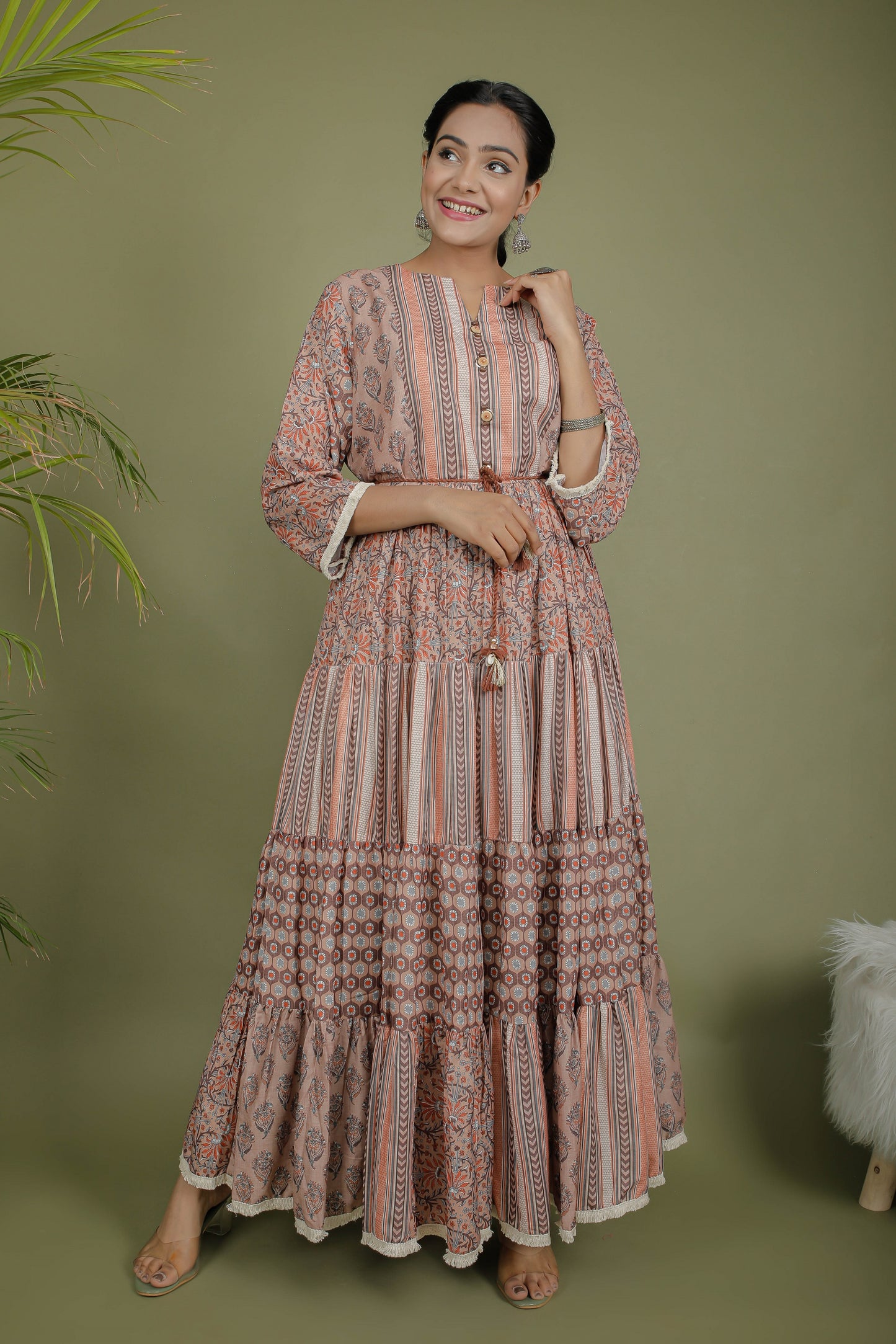Multi-Printed Cotton Silk Anarkali Dress