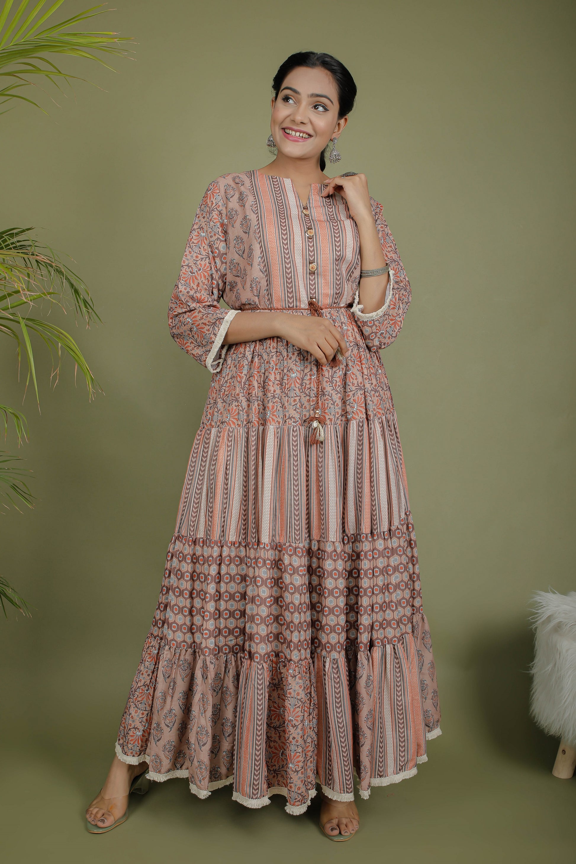 Multi-Printed Cotton Silk Anarkali Dress