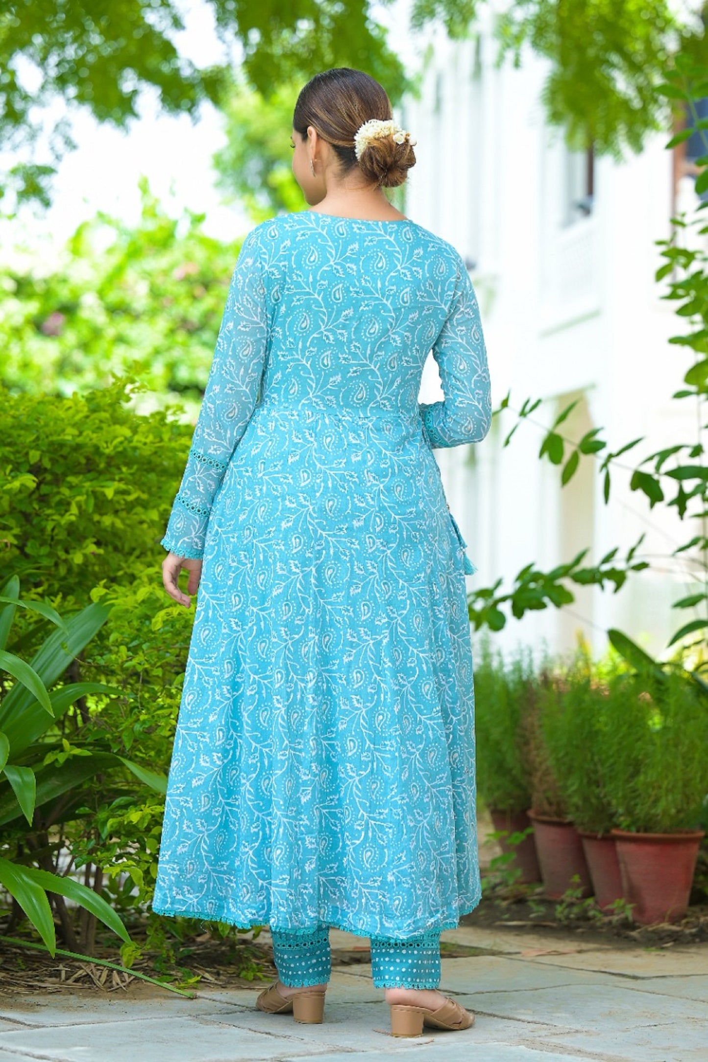 Baby Blue Cotton Silk Printed Anarkali Set