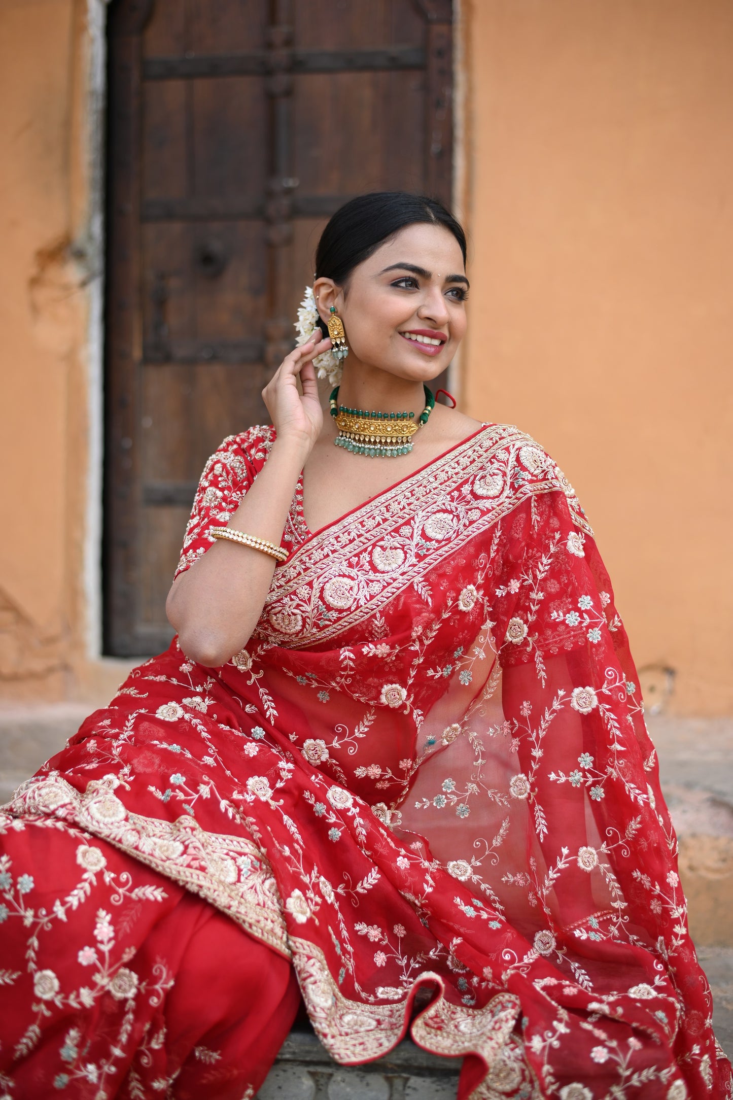 Dastoor Red Saree With Zardozi Work