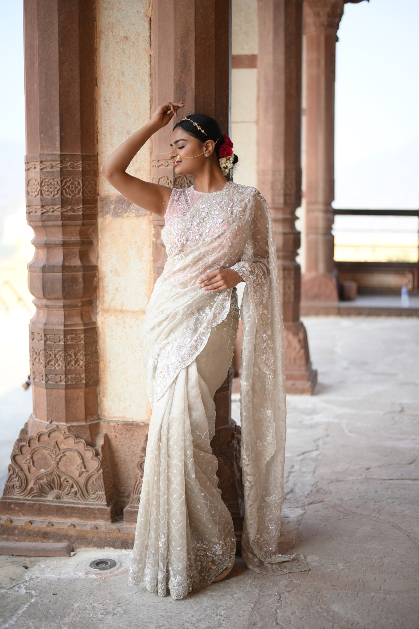 Thunder Silver Pure Orgenza Embellished Saree