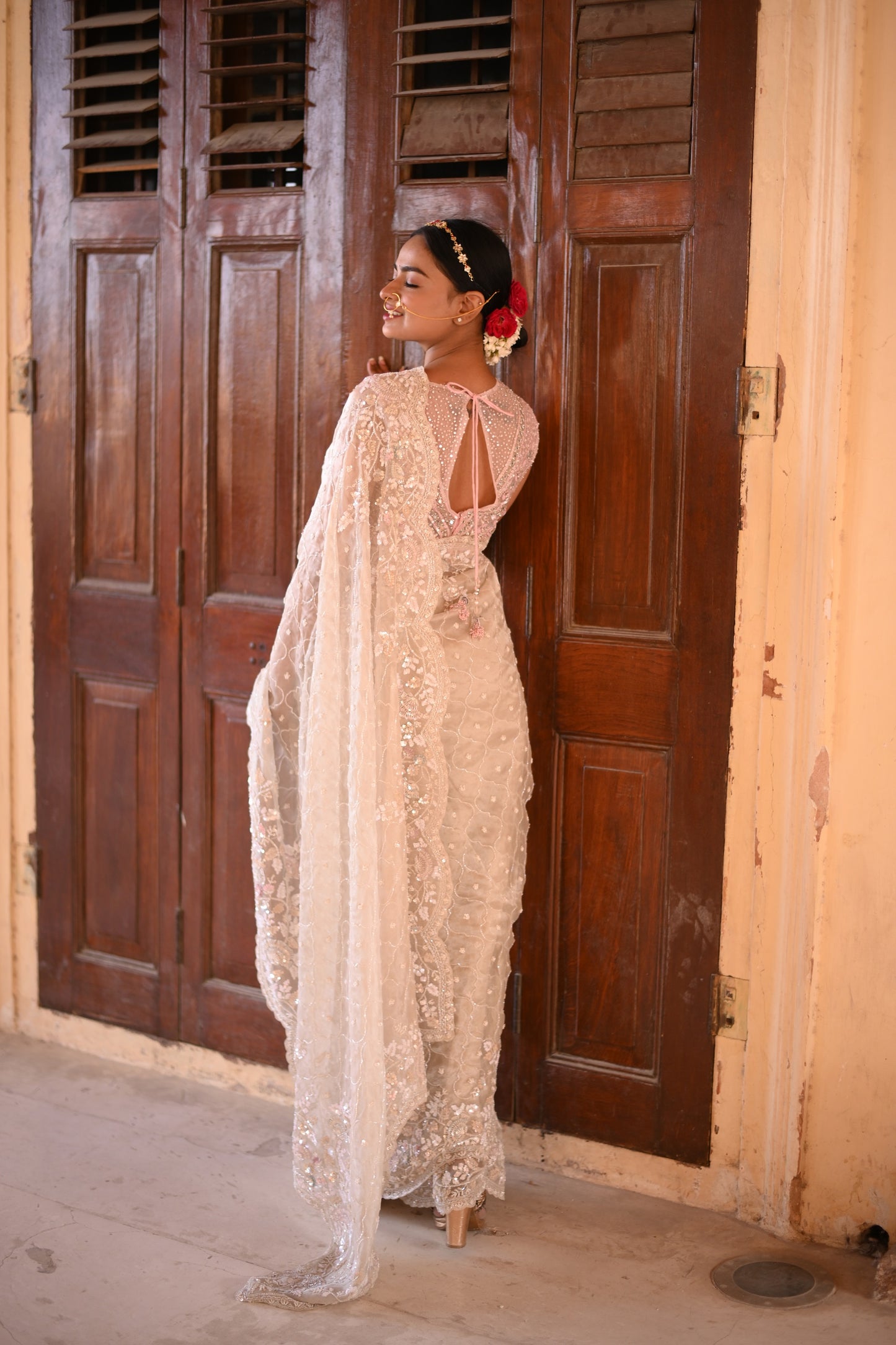 Thunder Silver Pure Orgenza Embellished Saree