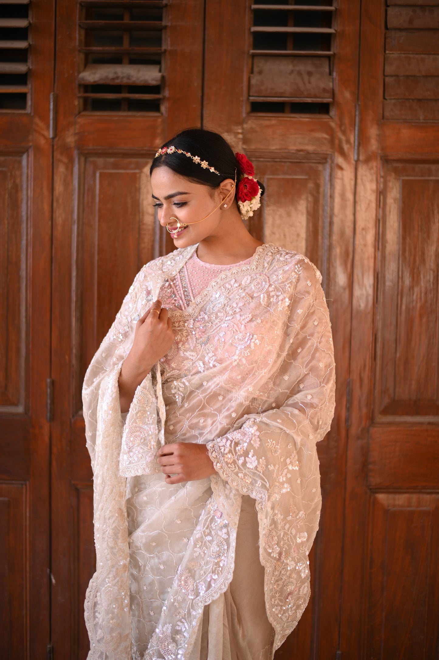 Thunder Silver Pure Orgenza Embellished Saree