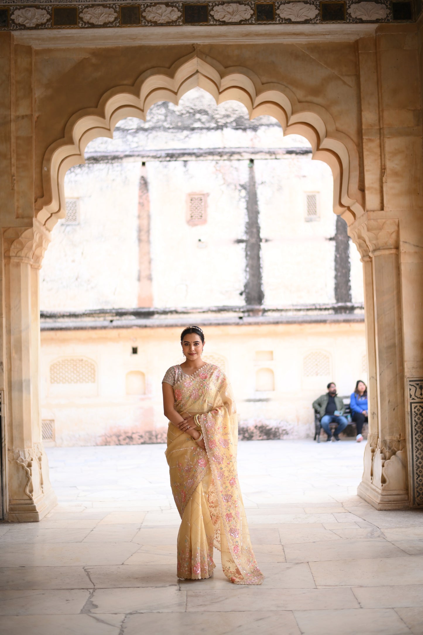 Daffodil Yellow Silk Organza Saree In hand Work