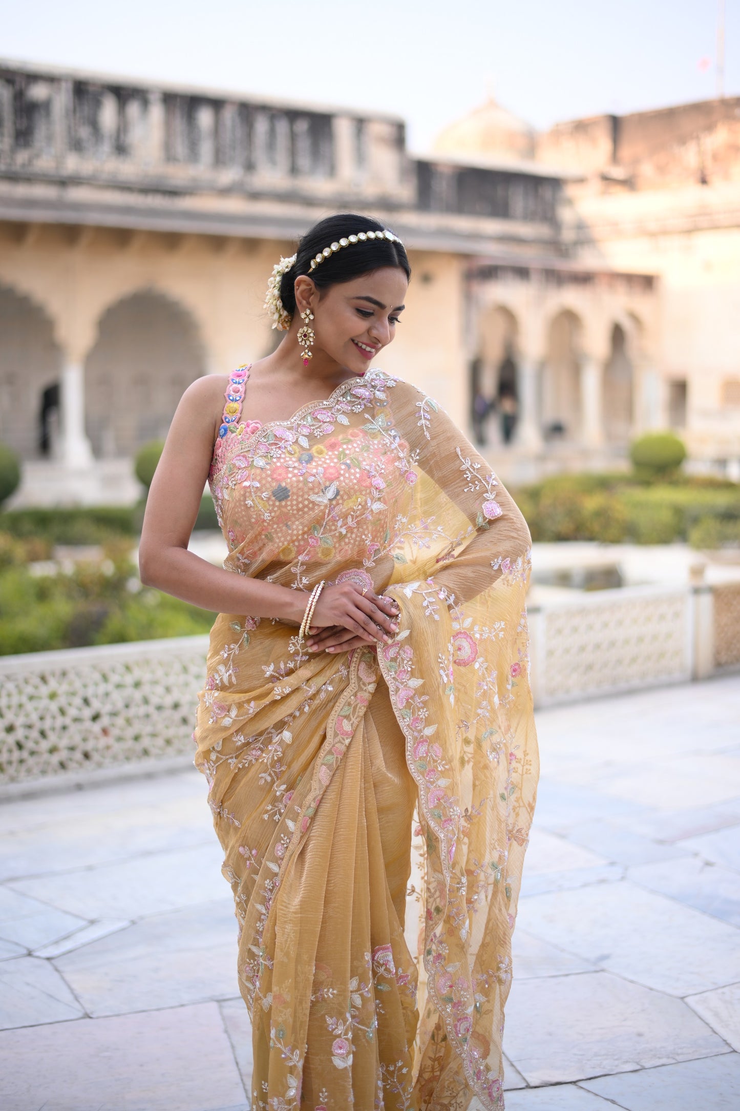 Dandelion Yellow Crush Tissue Silk Saree