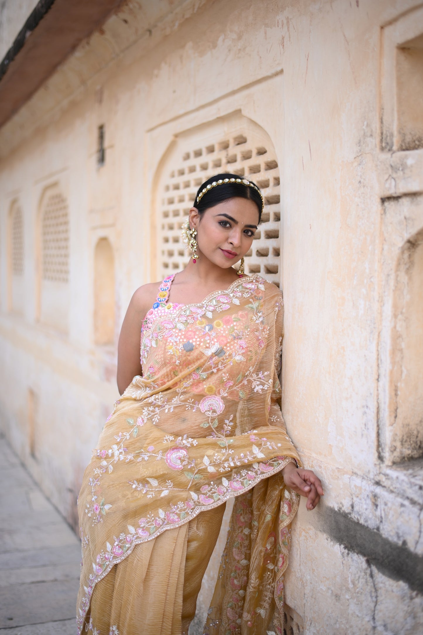 Dandelion Yellow Crush Tissue Silk Saree