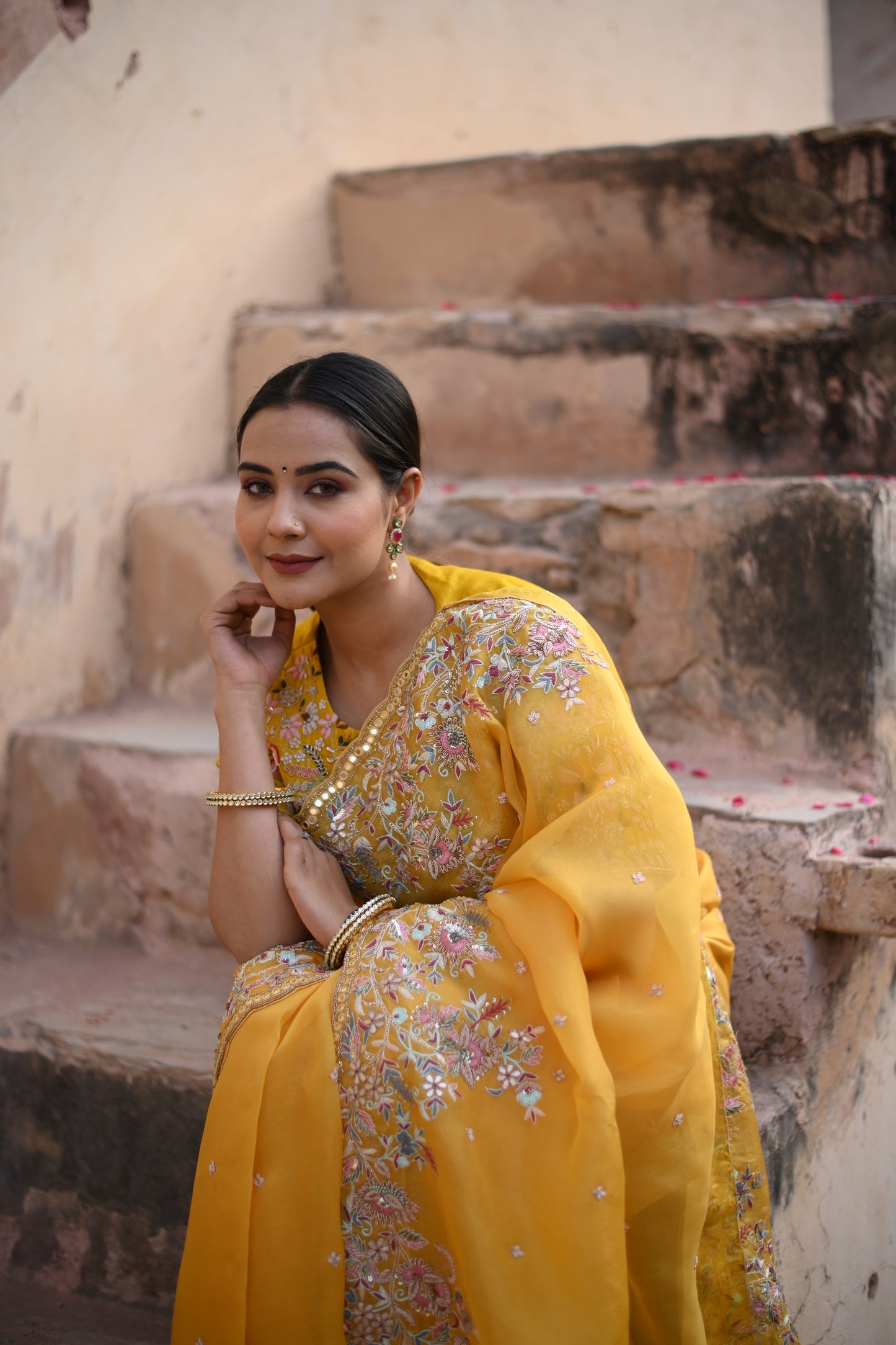 Cyber Yellow Pure Organza Rashem Work Saree