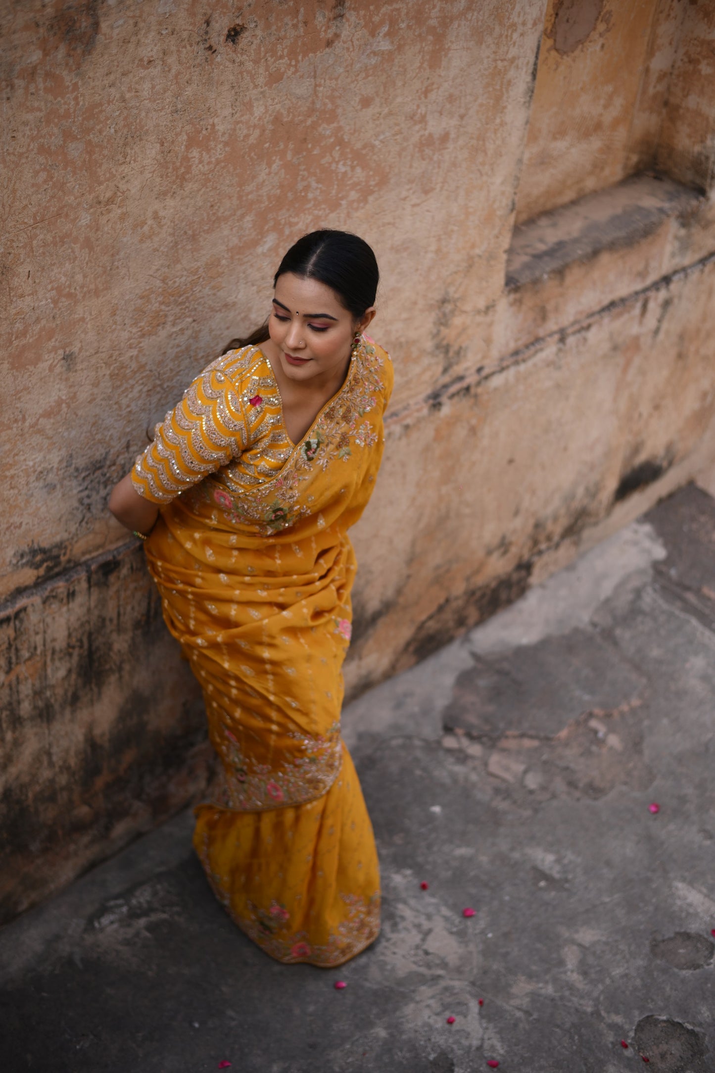 Crome Yellow Banarasi Woven And Embellished Saree