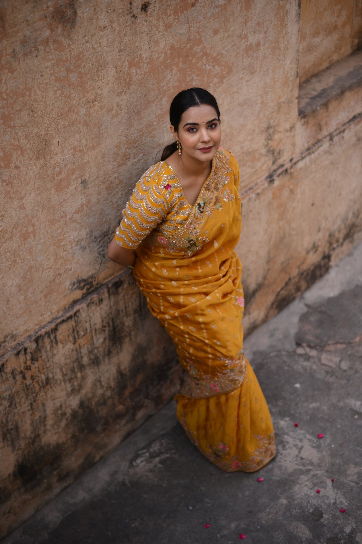 Crome Yellow Banarasi Woven And Embellished Saree