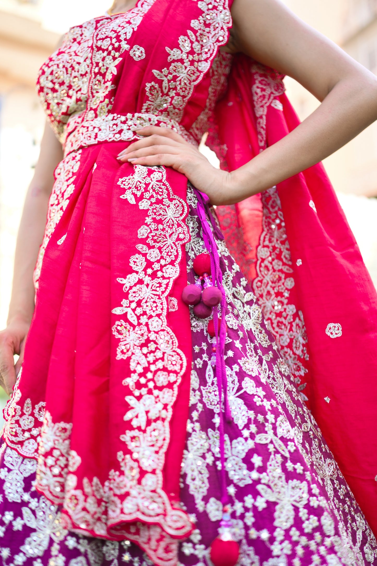 Irish Purple Lehenga Choli In Raw Silk With Zari Embroidered Traditional Motifs