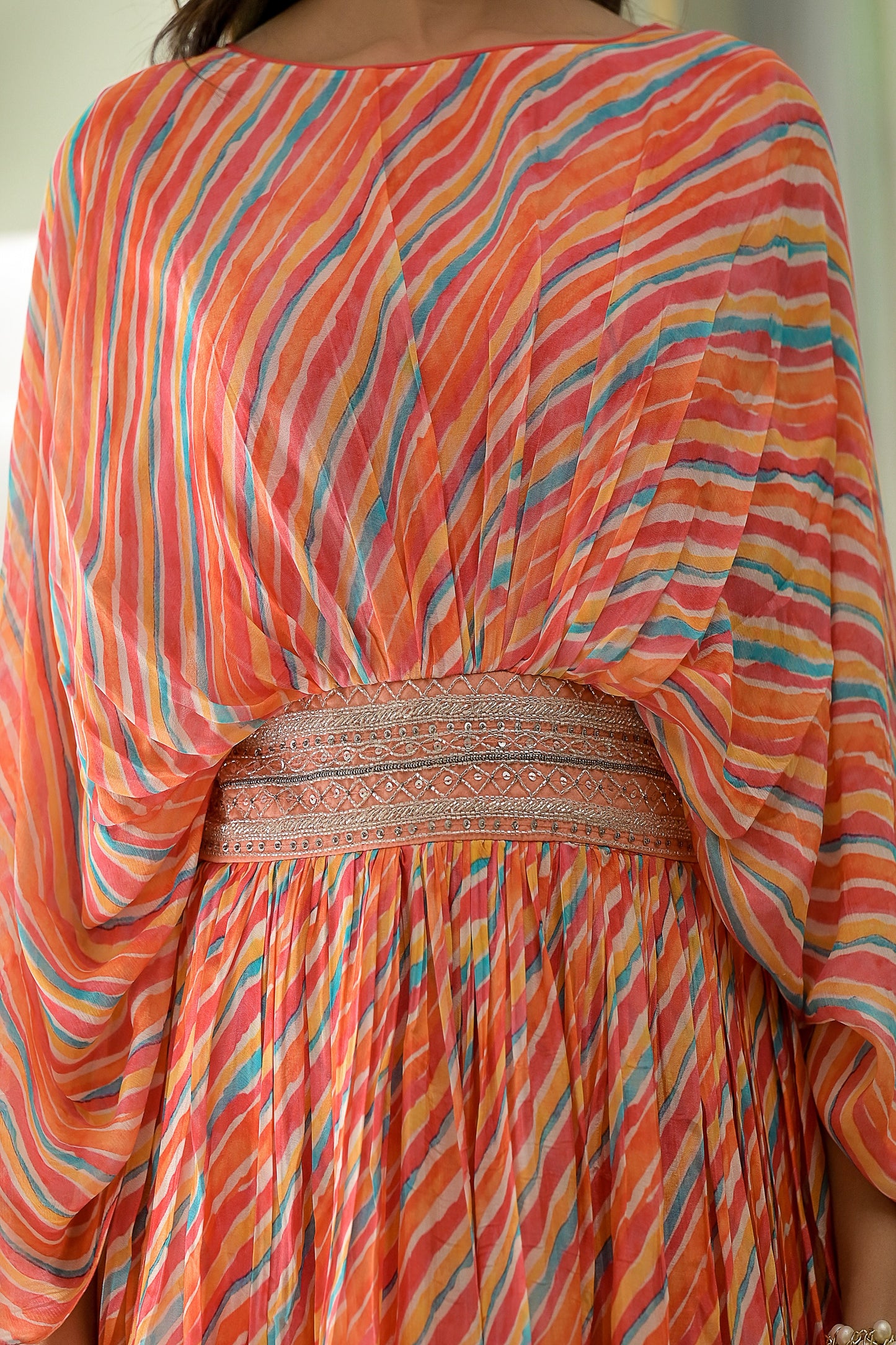 Georgette Multi Colored Wrinkled Long Dress