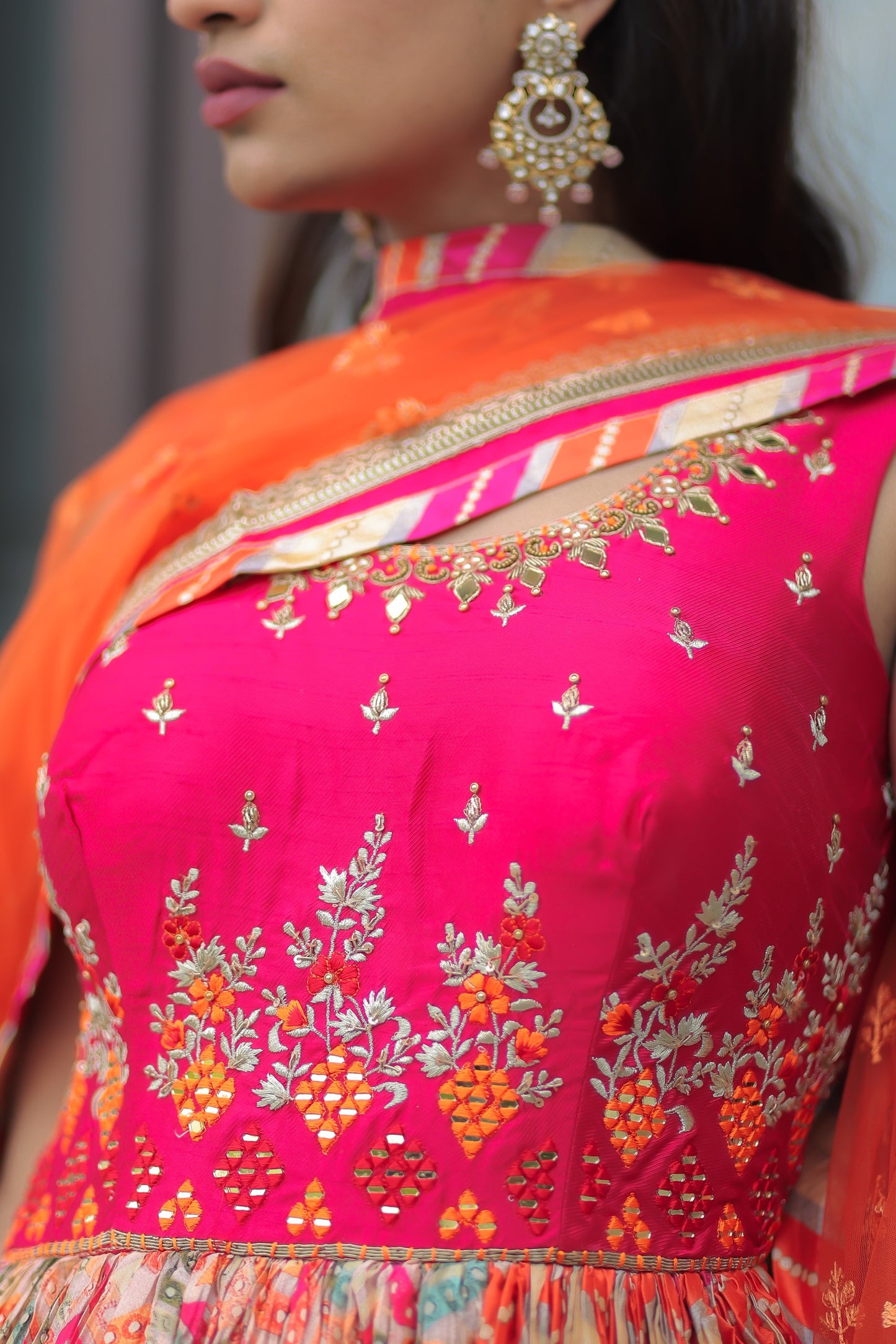 Pink Multi-Color Printed Anarkali Set