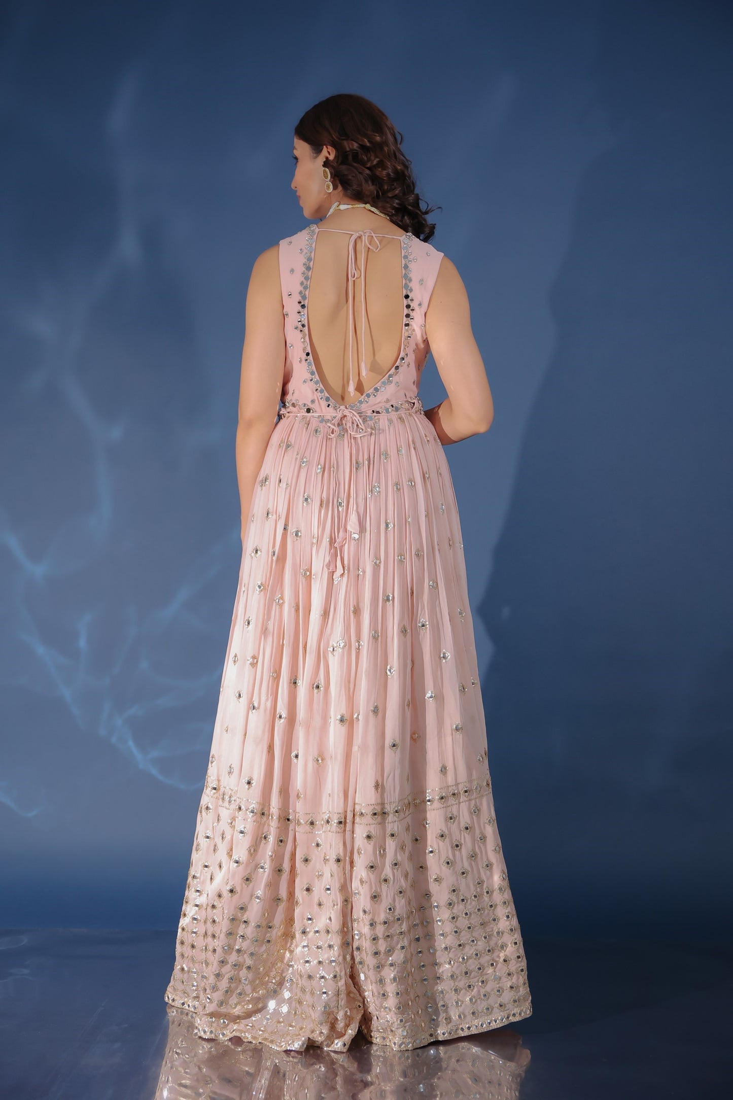 Rose Gold Georgette Embellished Gown Set