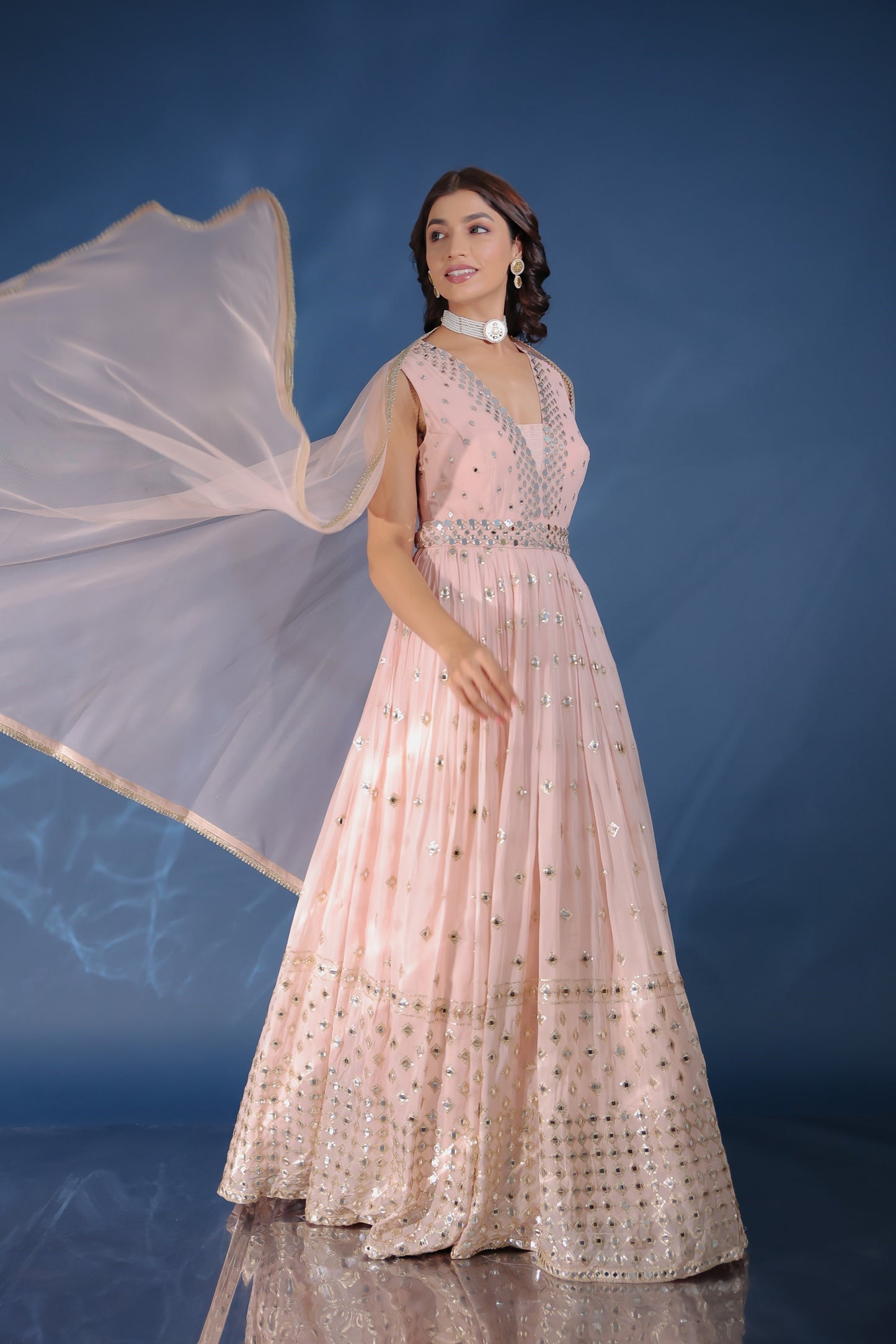 Rose Gold Georgette Embellished Gown Set