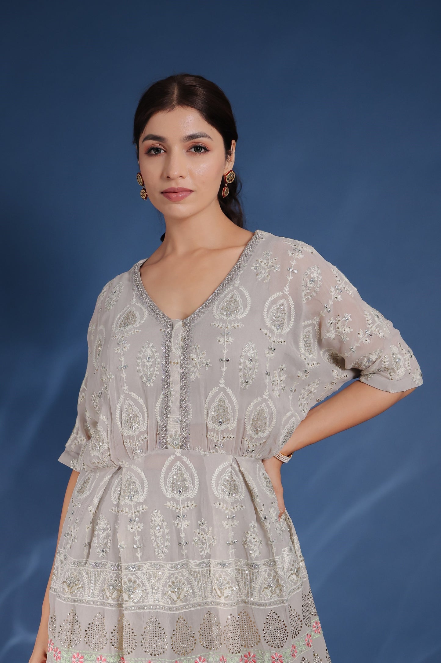 Light Gray Georgette Peplum Top With Pant