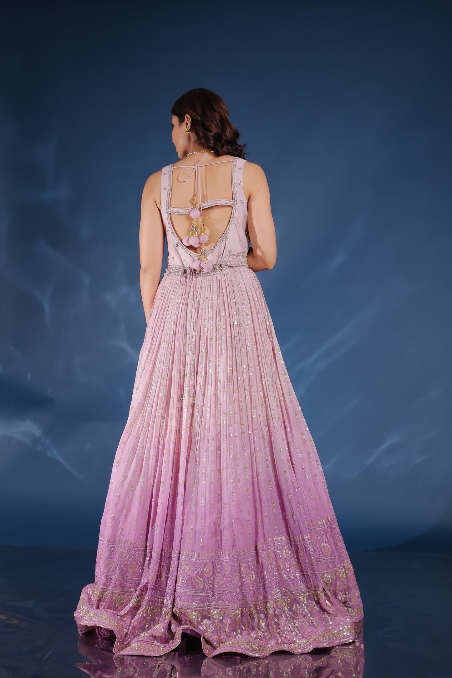 Ombre Lavender Georgette Embellished Anarkali Set