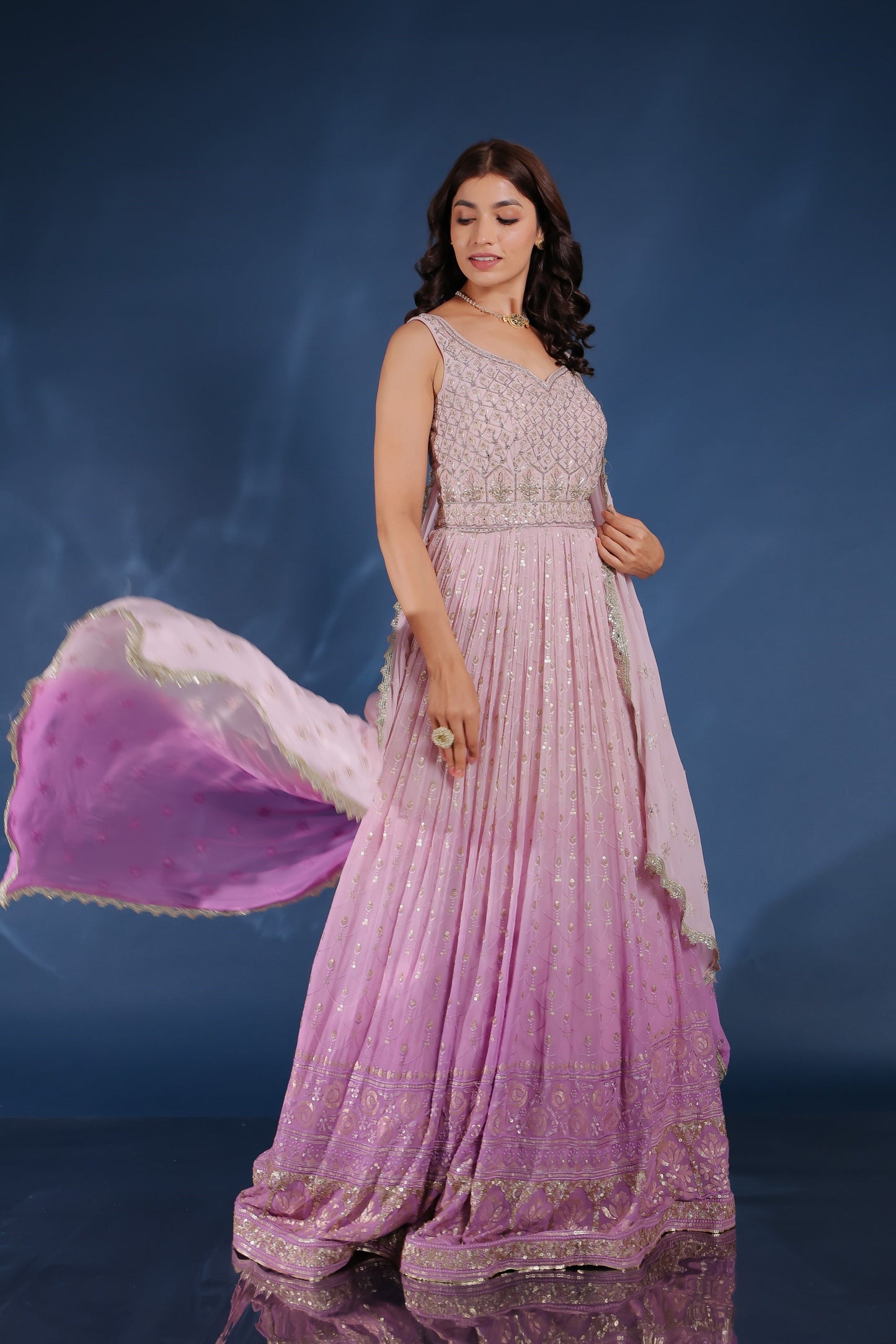 Ombre Lavender Georgette Embellished Anarkali Set