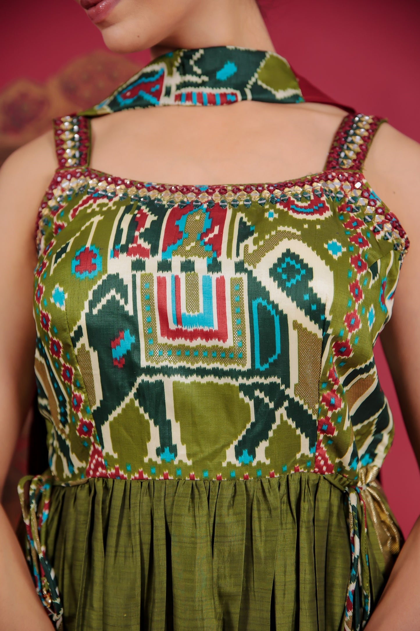 Patola Print Peplum Top With Palazzo And Dupatta