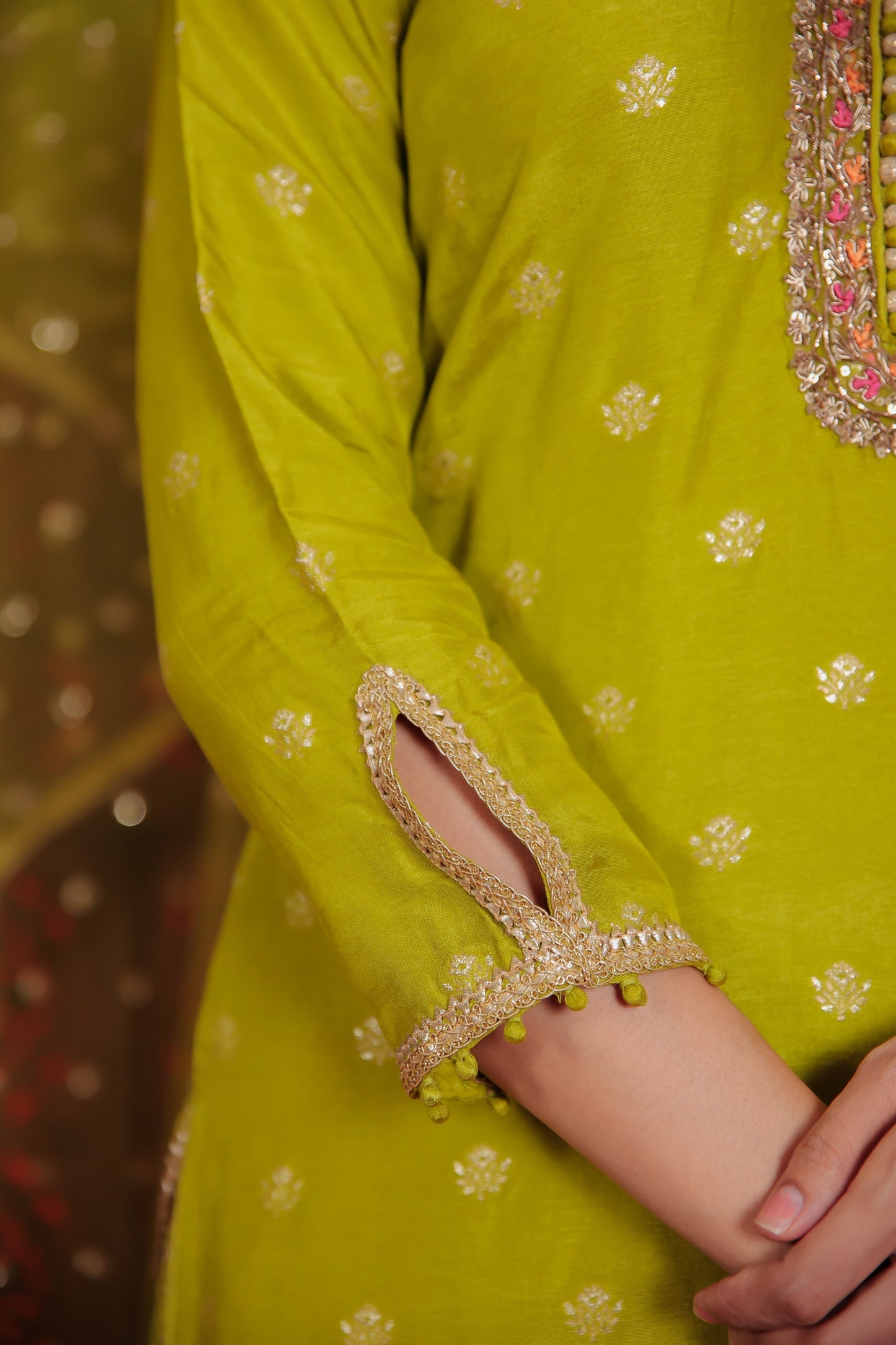 Pistachio Green Short Kurta With Flared Palazzo And Dupatta