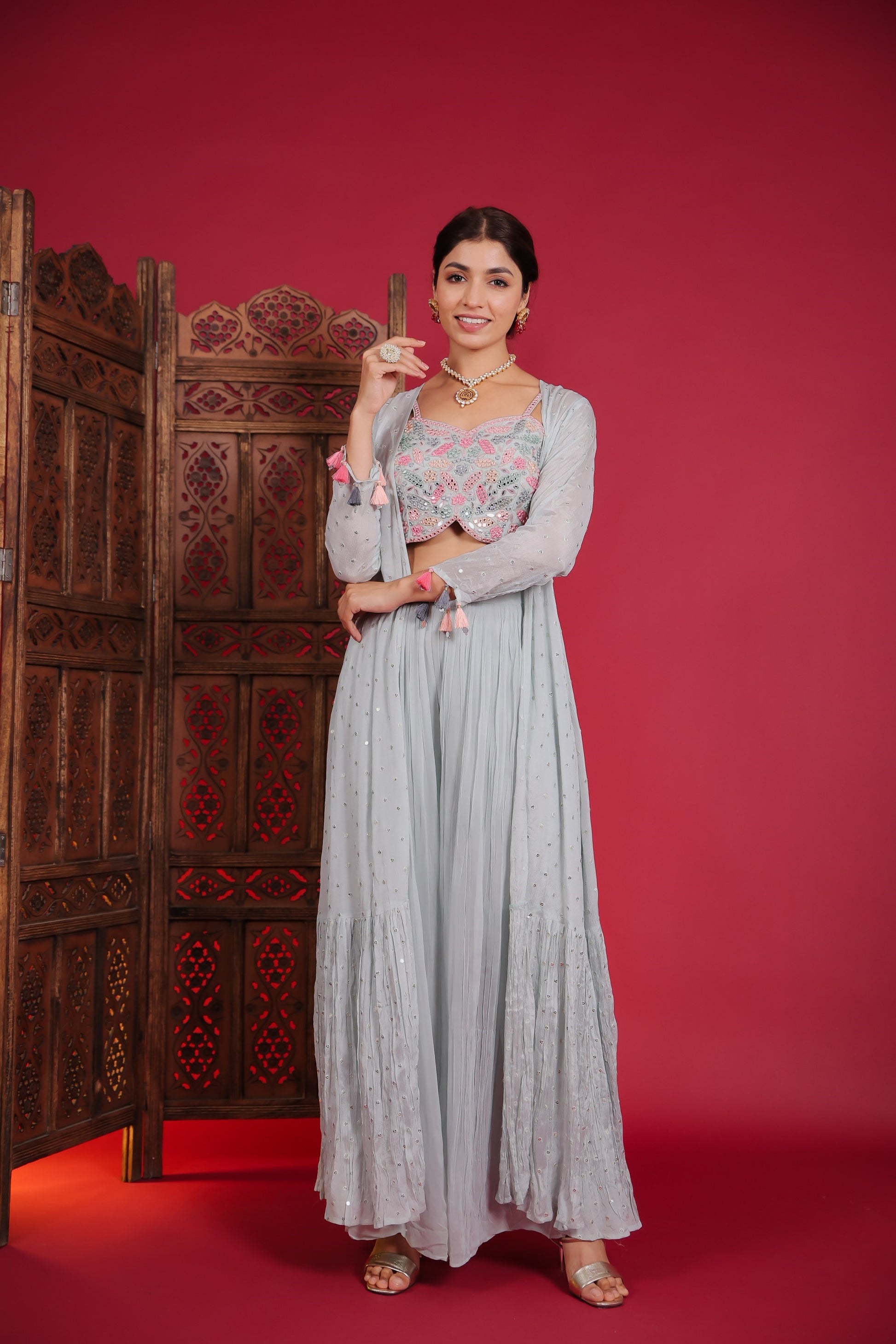 plazo with top and jacket  plazo top and jacket  top palazzo with jacket  top palazzo jacket dress  crop top and plazo with jacket  palazzo pants with crop top and jacket  palazzo with crop top and jacket  crop top plazo dress with jacket  crop top palazzo with jacket  crop top with palazzo and shrug for wedding  plazo with crop top and jacket  crop top palazzo with jacket for wedding  crop top with palazzo and jacket  Palazzo Set
