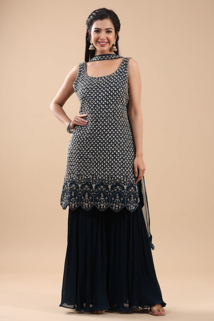 Blue Kurta Sharara set