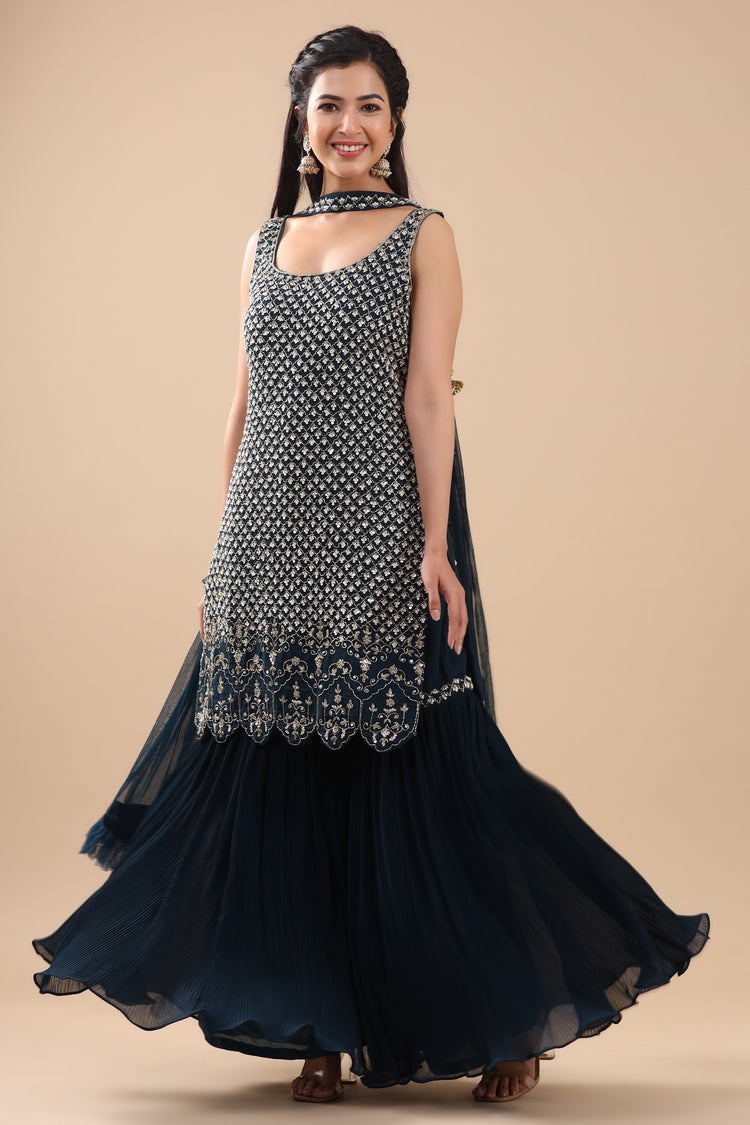 Blue Kurta Sharara set