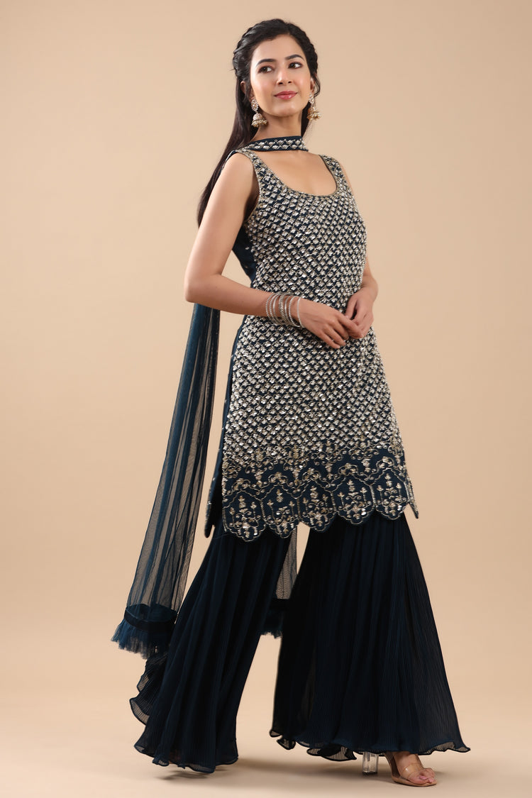 Blue Kurta Sharara set