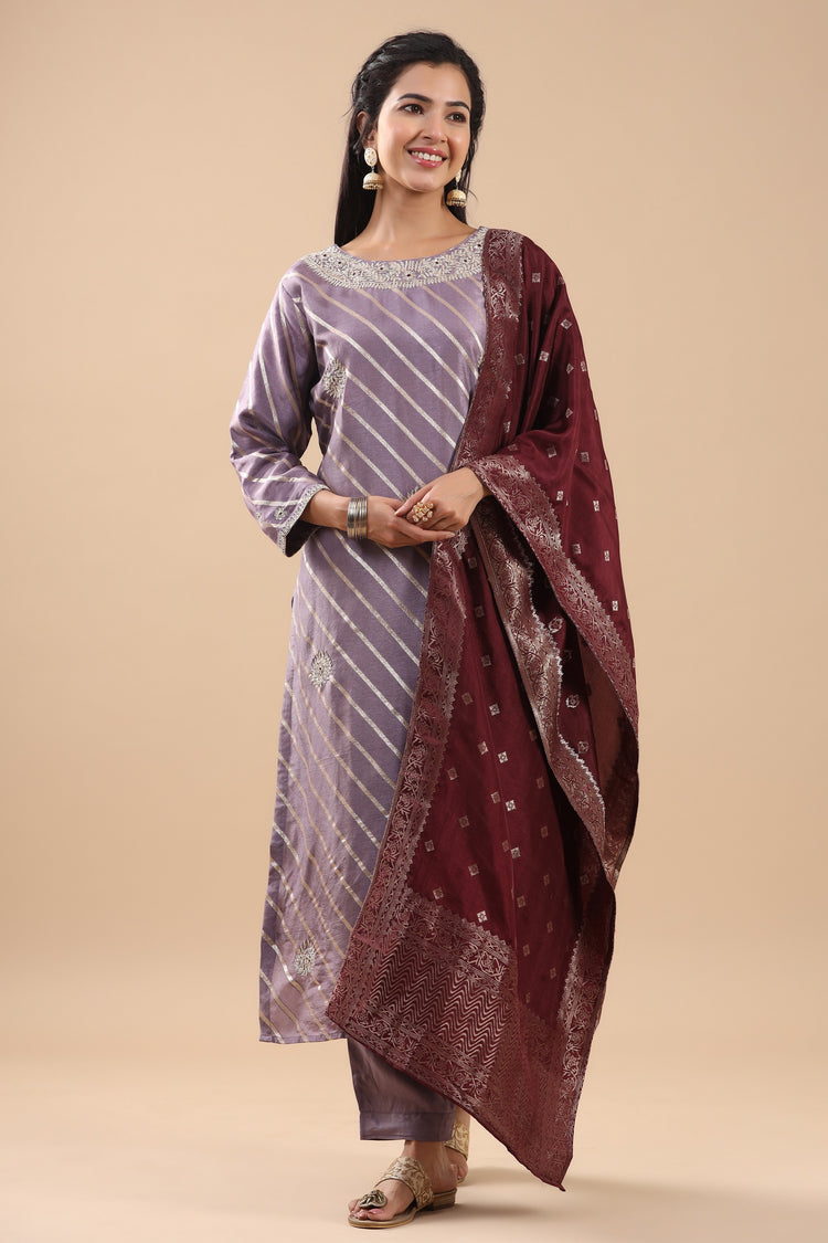 Silk Zari Woven Kurta Pant Set