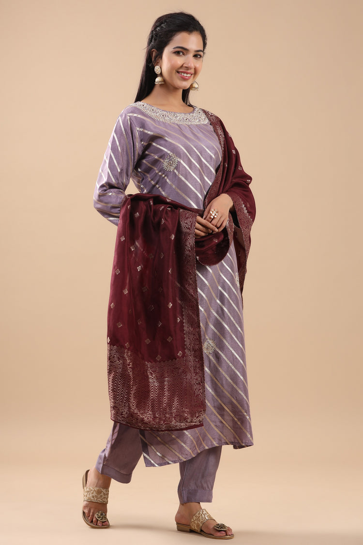 Silk Zari Woven Kurta Pant Set