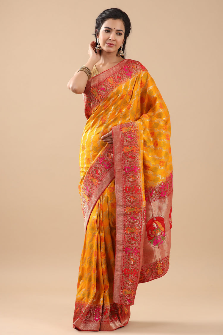 Golden Yellow Zari Woven Saree
