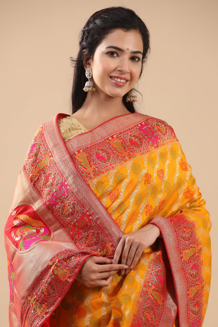 Golden Yellow Zari Woven Saree