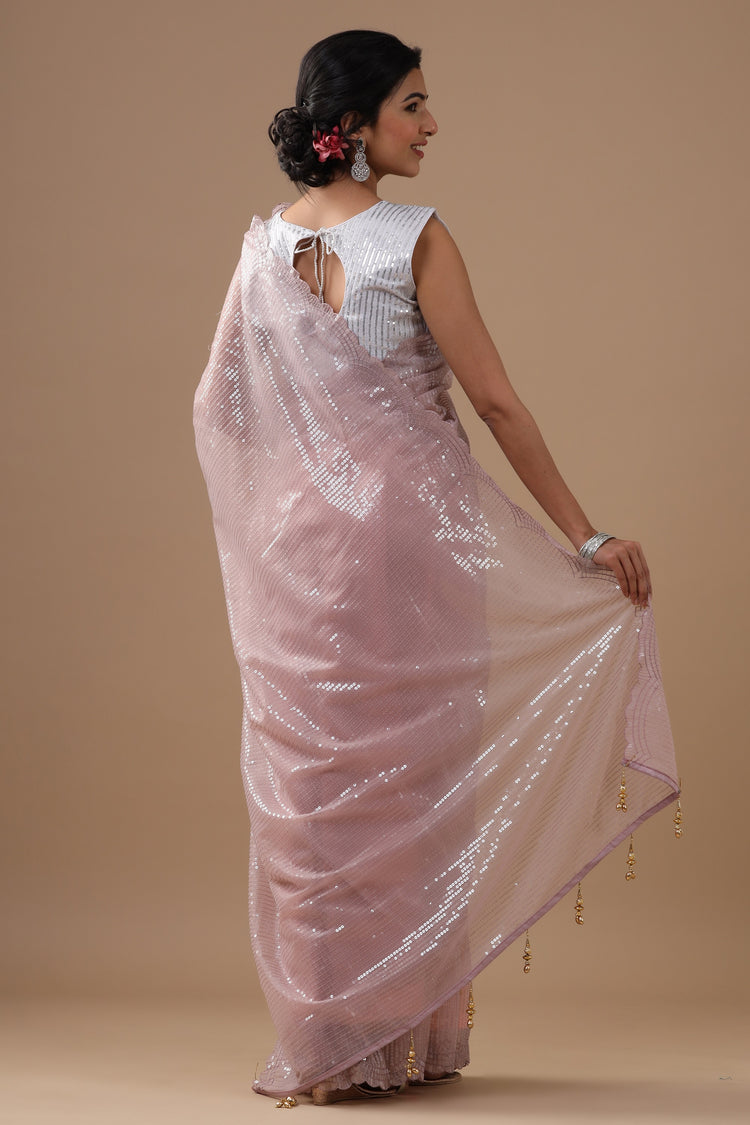 Sequinned Net Saree
