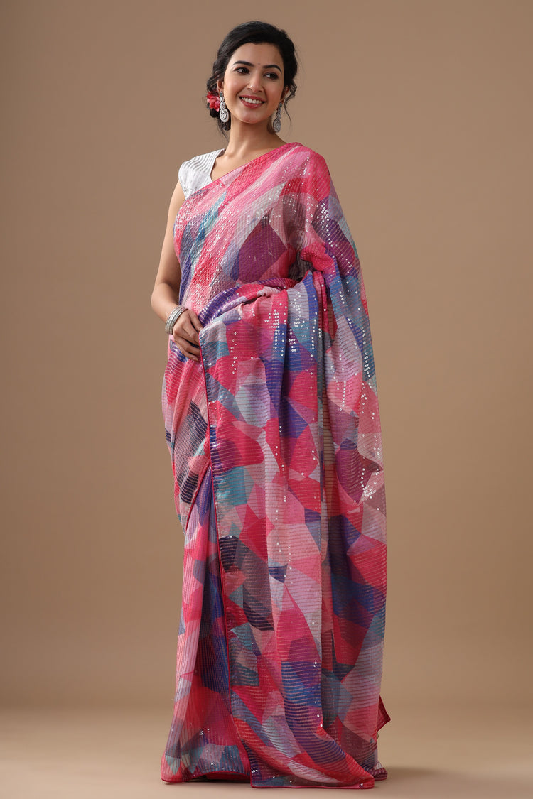 Multicolour Sequinned Saree