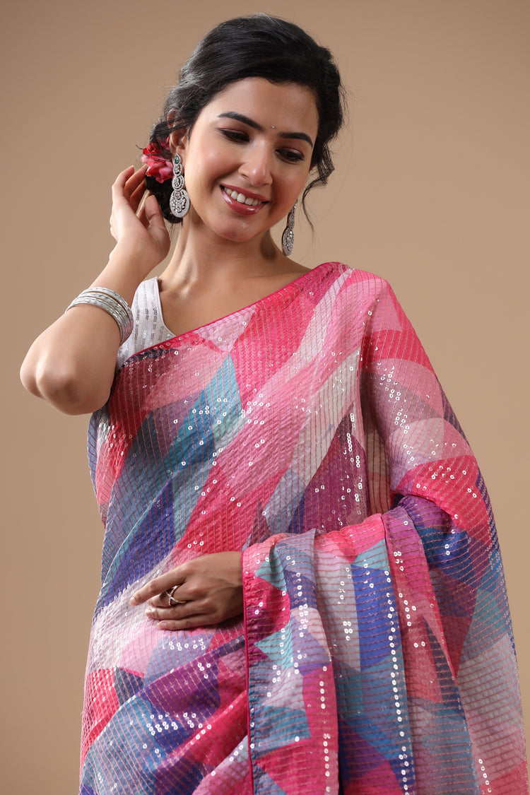 Multicolour Sequinned Saree
