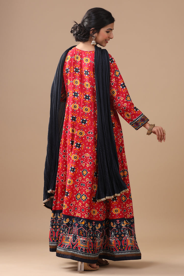 Ikat Printed Anarkali Gown