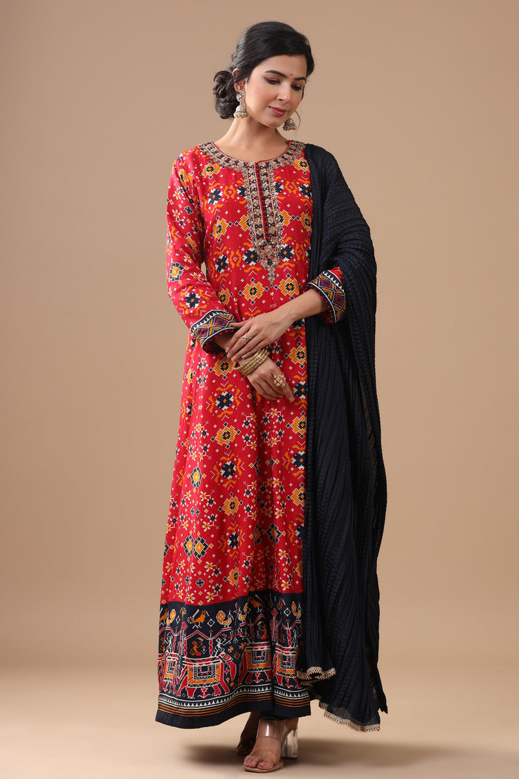 Ikat Printed Anarkali Gown