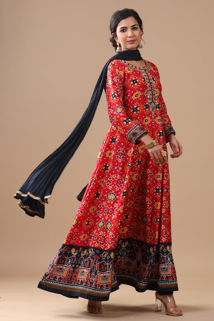 Ikat Printed Anarkali Gown