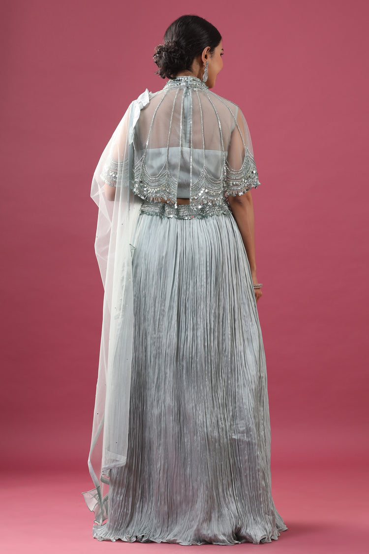 Skirt Set with Cape Blouse