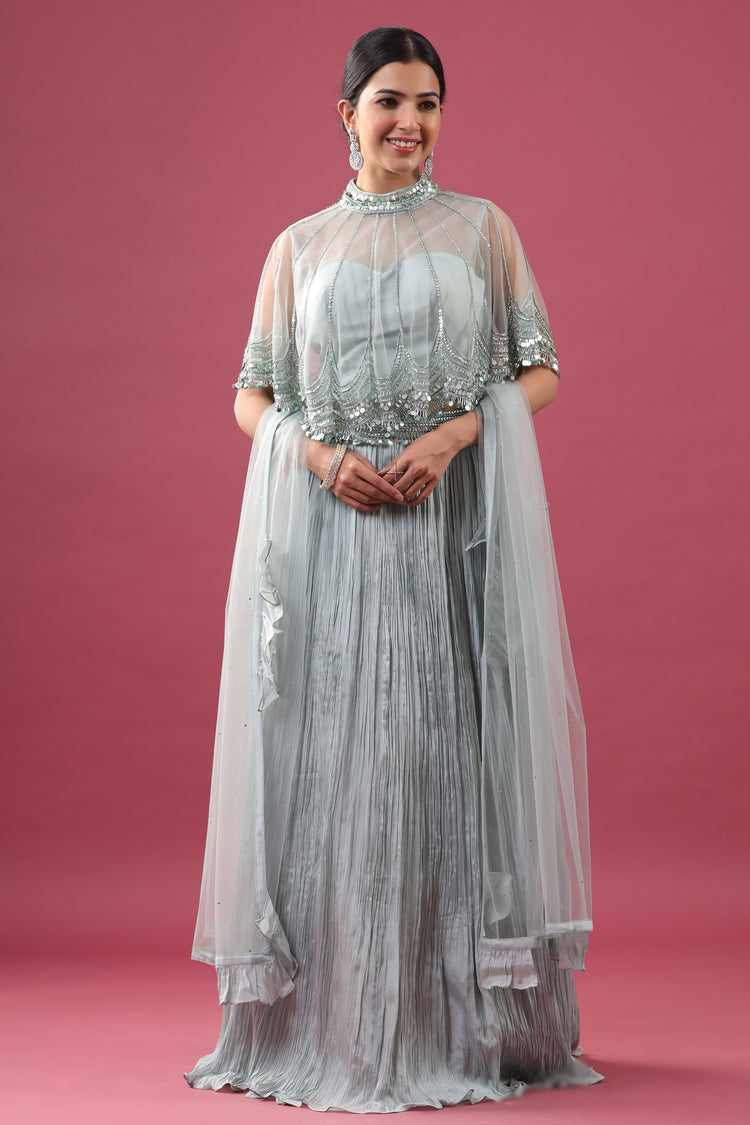 Skirt Set with Cape Blouse