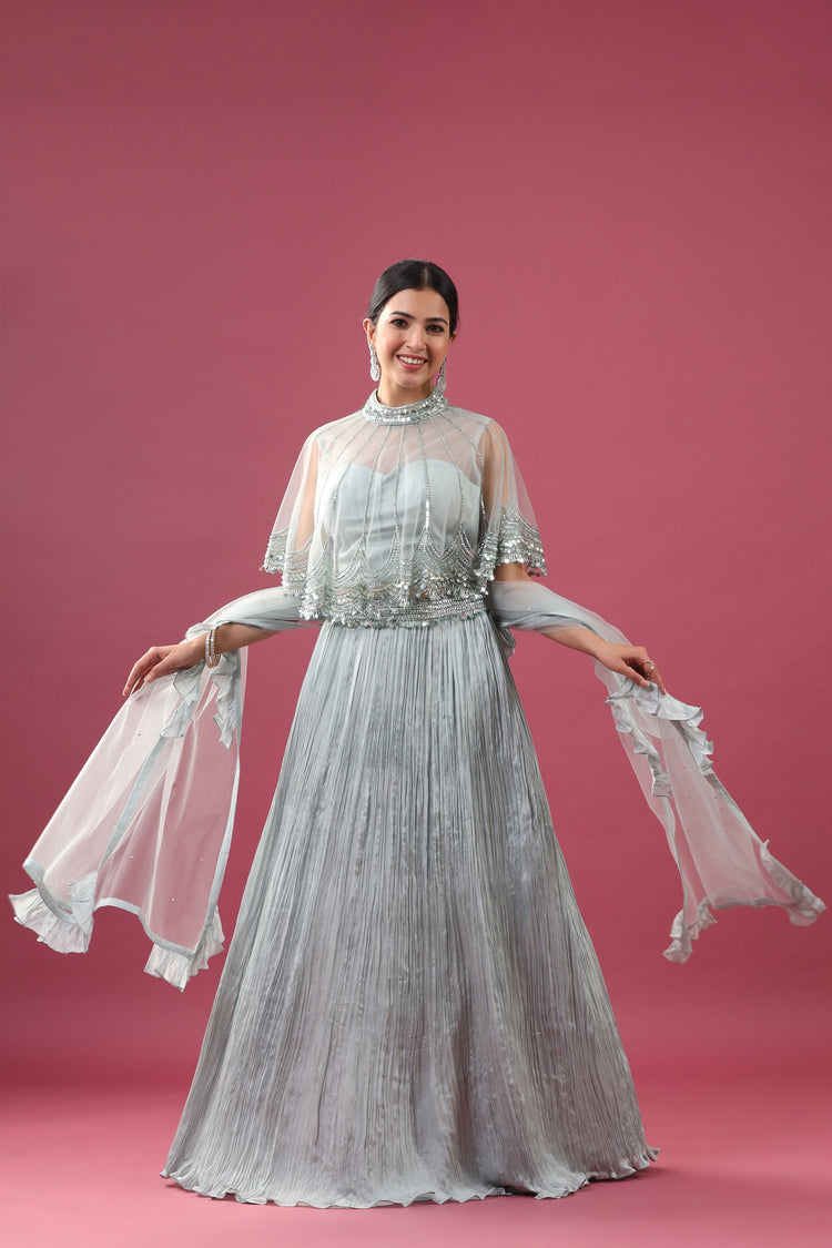 Skirt Set with Cape Blouse