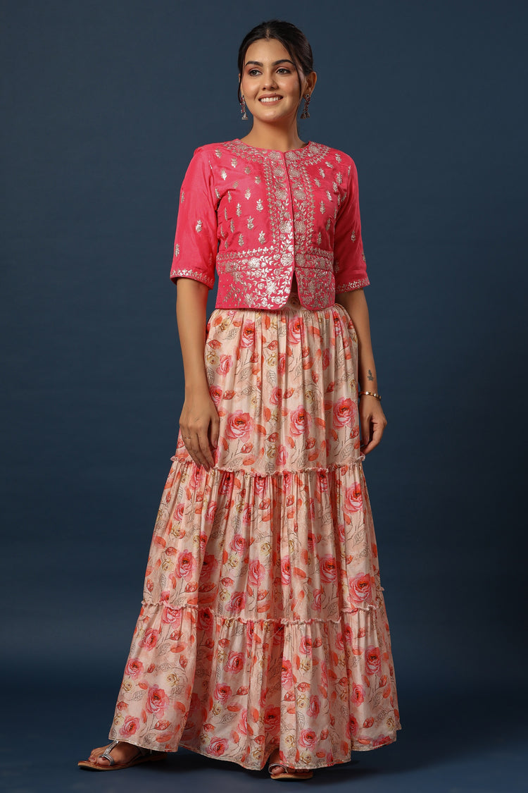 Crop top with Floral Printed Skirt