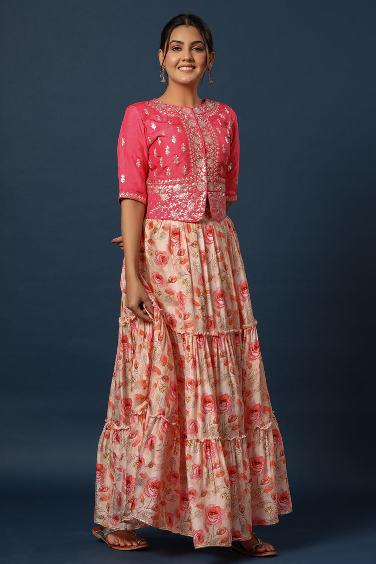 Crop top with Floral Printed Skirt