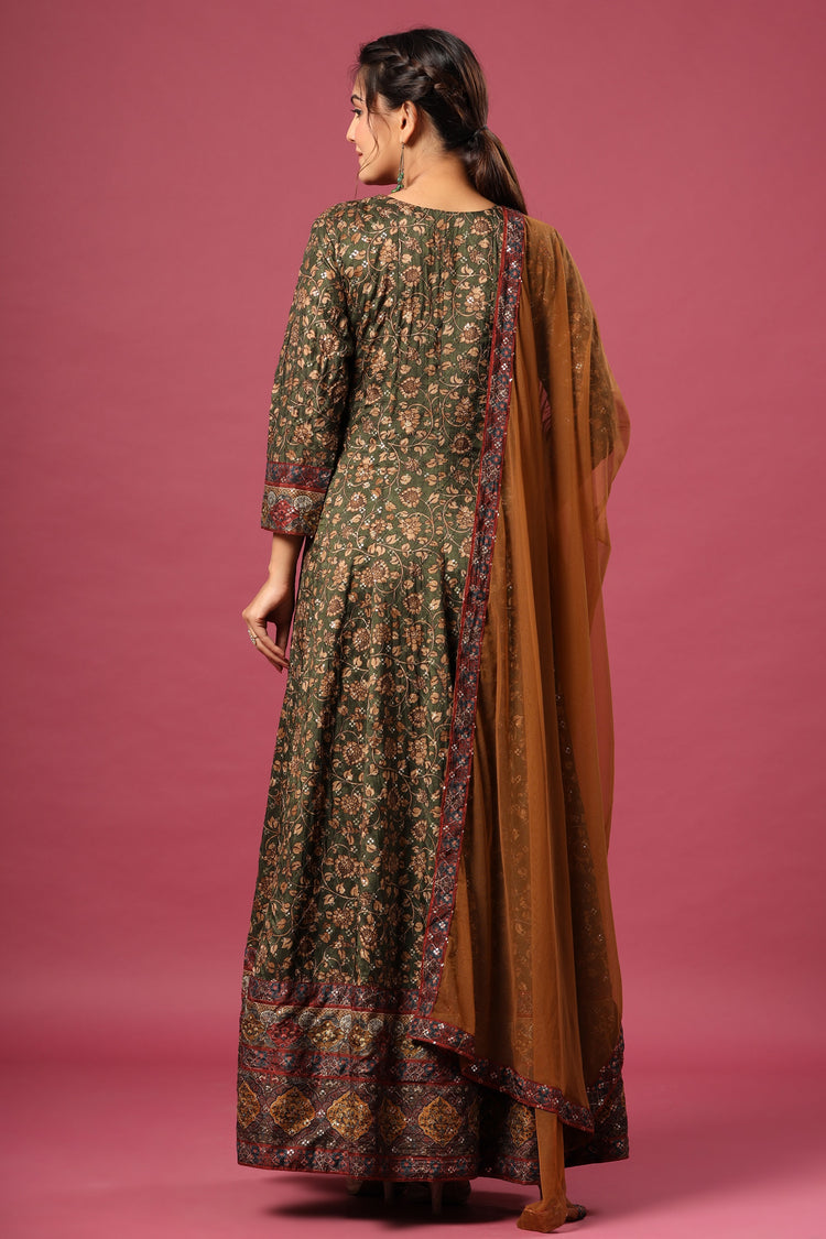 Printed Anarkali Gown with Dupatta