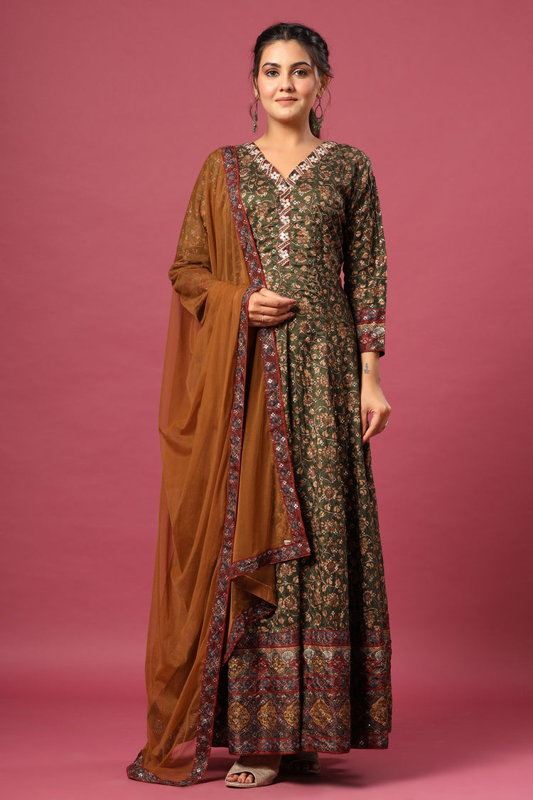 Printed Anarkali Gown with Dupatta