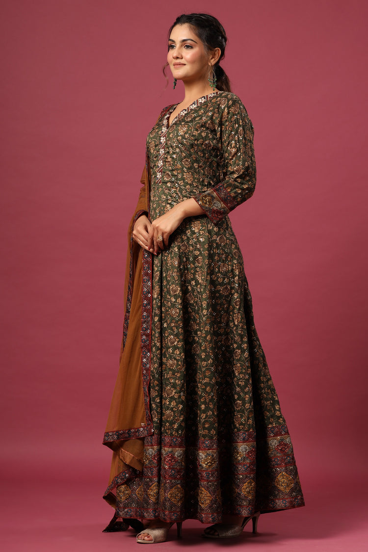 Printed Anarkali Gown with Dupatta