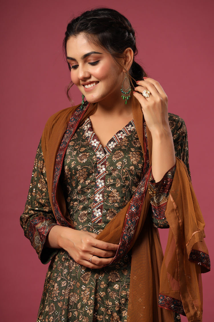 Printed Anarkali Gown with Dupatta